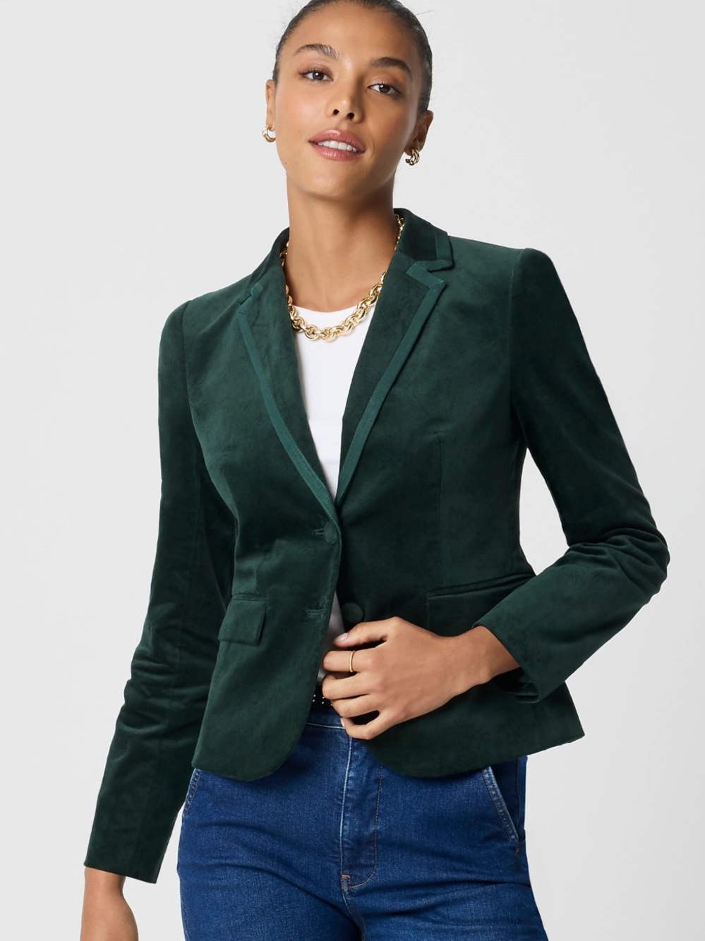 NWT J. Crew Emerald Green Velvet Single-Button Blazer